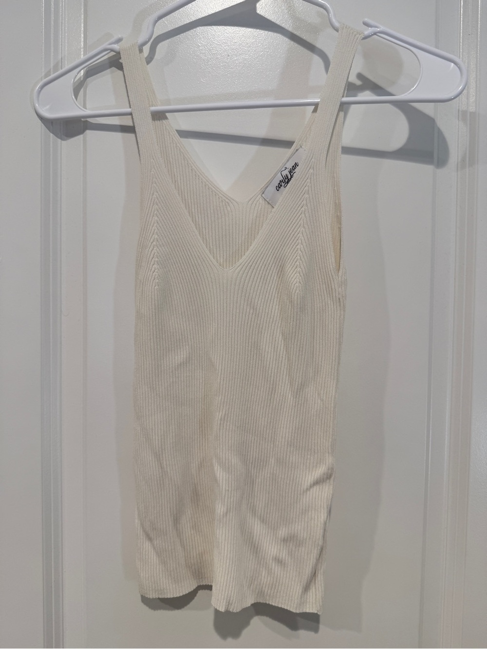 Carly Jean Los Angeles Ribbed V-Neck Tank Top in Cream